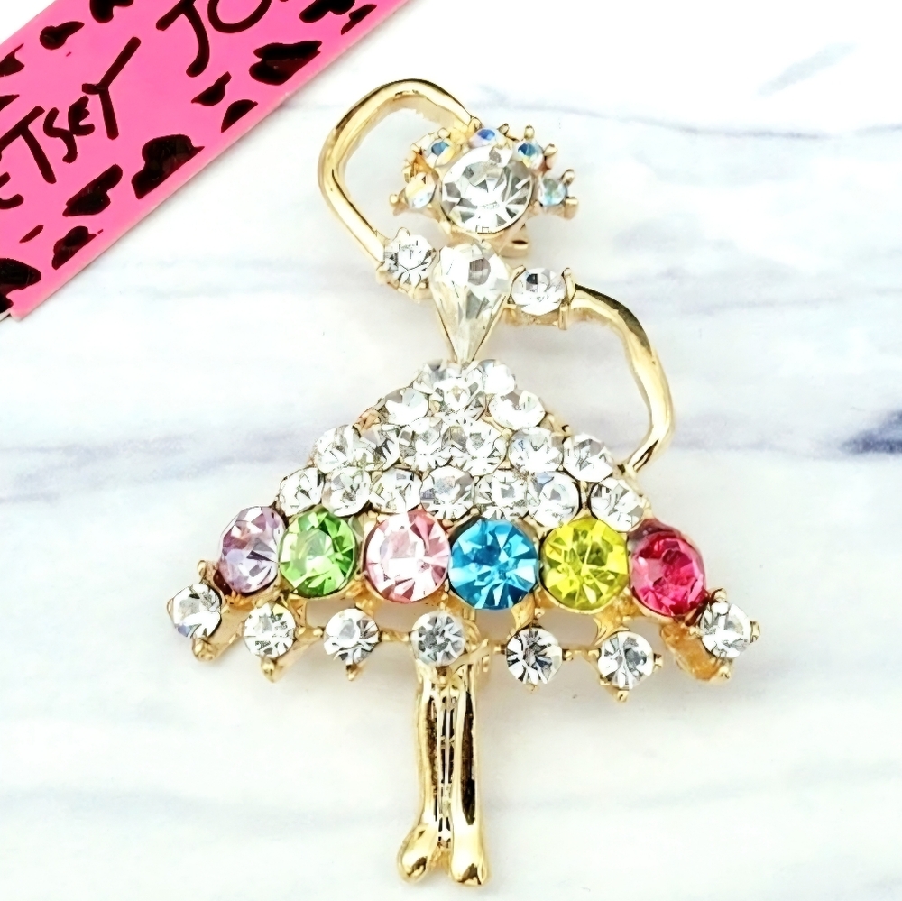 Gold plated crystal ballerina necklace/brooch choose 1